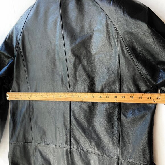 Vintage Womens Black Genuine Leather Jacket Coat Size Medium M 90s Made in Korea - Picture 15 of 16